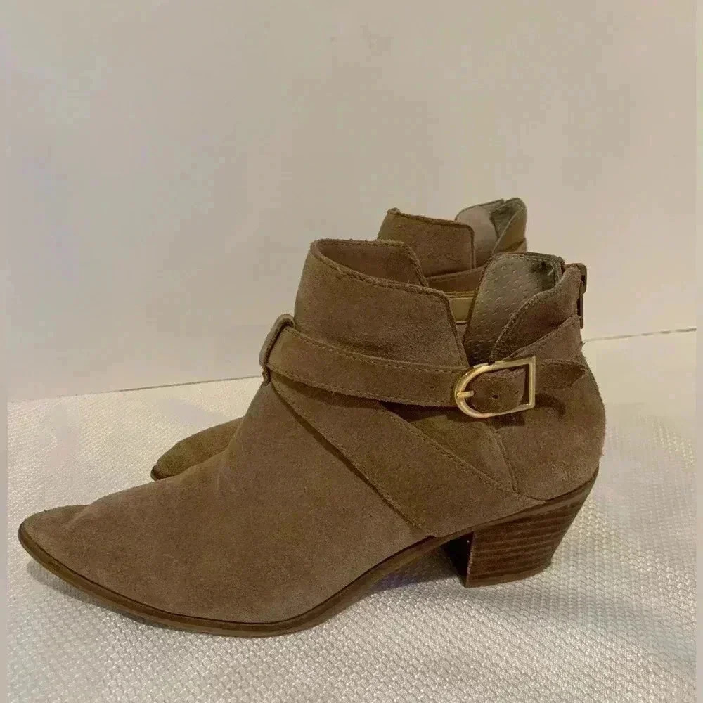 Sole Society Women’s Size 6.5 Light Brown Suede Ankle Boots Booties Pointed Toe